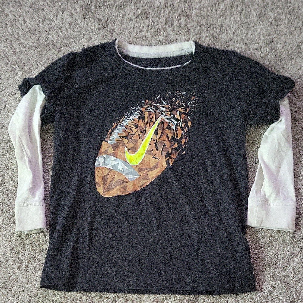 Boy's Nike Black and White Long Sleeve Tee with Football Graphic